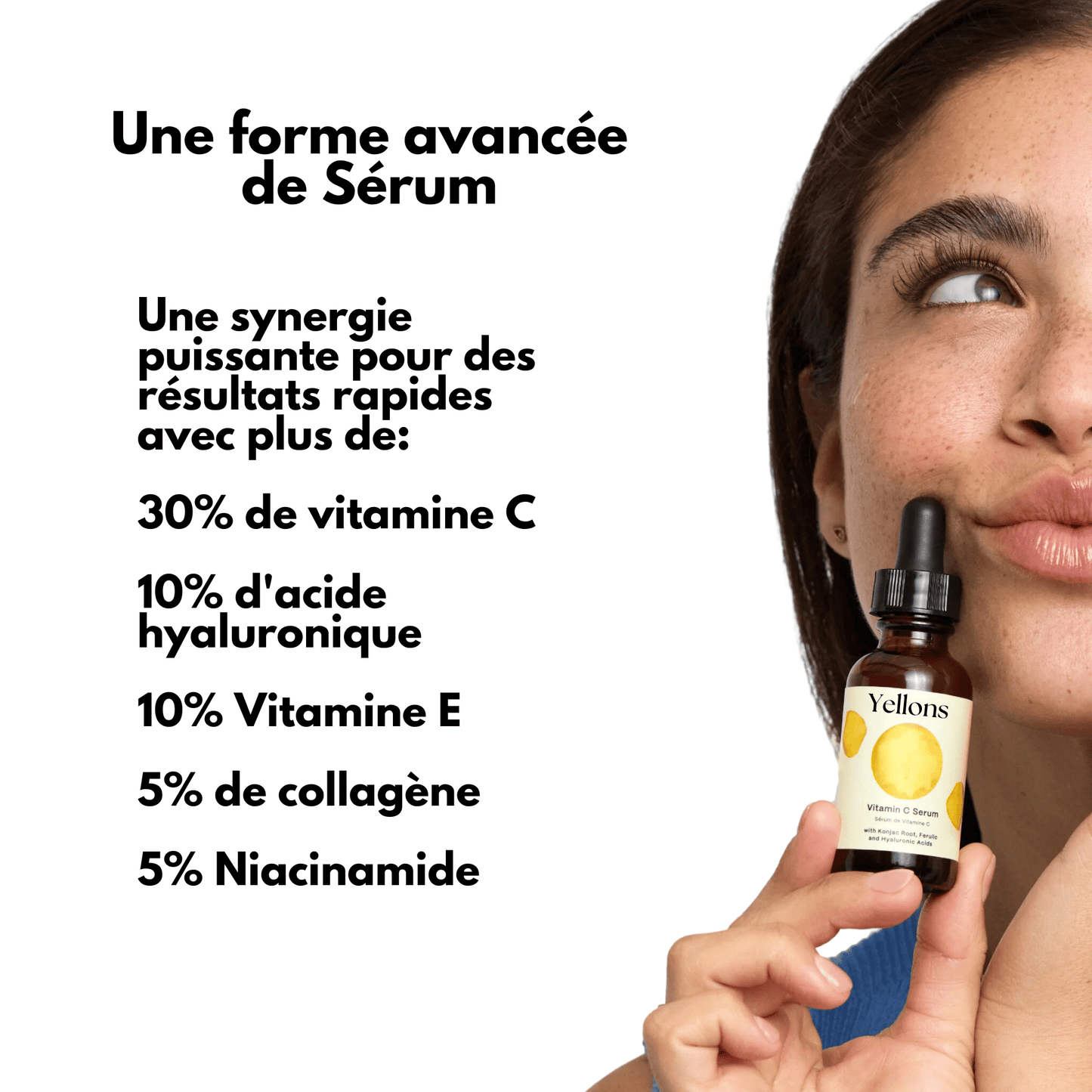 Sérum Vitaminé B3, C, E, Acide Hyaluronique, Collagène